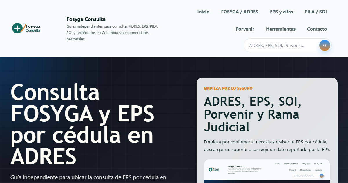 Panel de rutas para consulta FOSYGA, ADRES y EPS por cedula